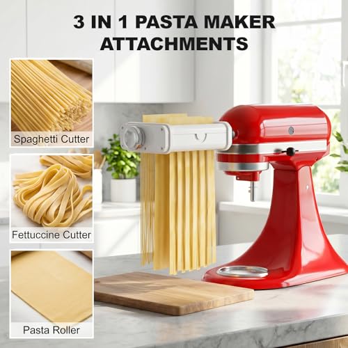 Image of Pasta Attachment for KitchenAid Stand Mixer, 3 in 1 Set Pasta Maker KitchenAid Attachment Includes Spaghetti Cutter, Pasta Sheet Roller and Fettuccine Cutter, Attachment for Kitchen aid Mixers