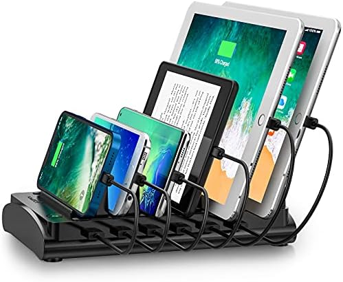 Powstick Charging Station for Multiple Devices 60W 12A ETL Certified with Mixed Cables 6 USB Ports Fast Multi Charger Organizer for Cell Phones Tablets Smartphones Electronics for Home Office