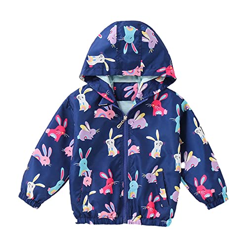 Toddler Boys Girls Hoodie Jacket Cartoon Prints Zip Hooded Windproof Raincoat Outwear (Navy, 2-3 Years)