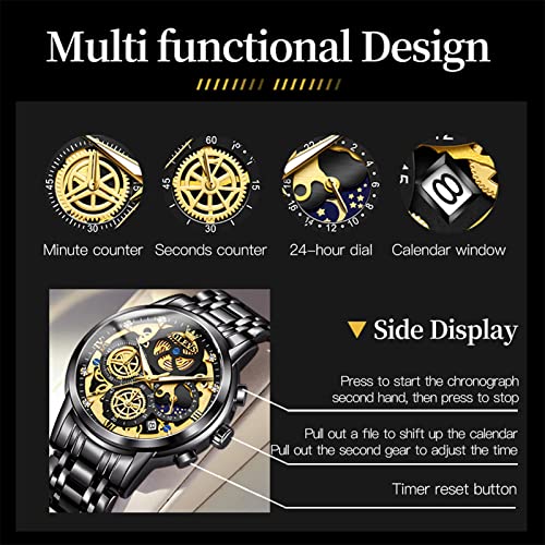 Image of OLEVS Skeleton Watch for Men Stainless Steel Chronograph Watch for Men Classic Waterproof Mens Watches with Date Luxury Business Men's Analog Wrist Watches, relojes para Hombres Blue /Black /Gold /White