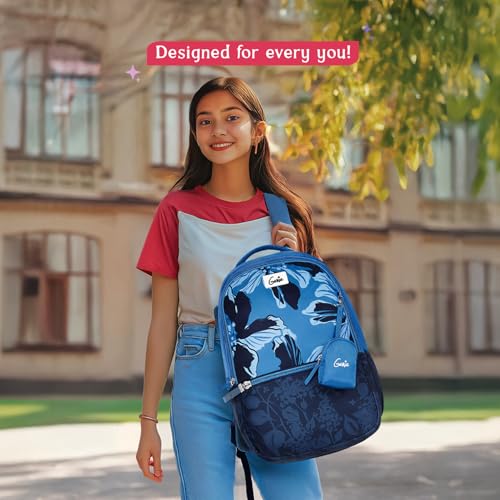 Image of Genie Backpack for Girls Laptop Sleeve, Three Compartments and Organiser with Padded Shoulders |Best for Books,Stationery,Lunch Box & Essentials