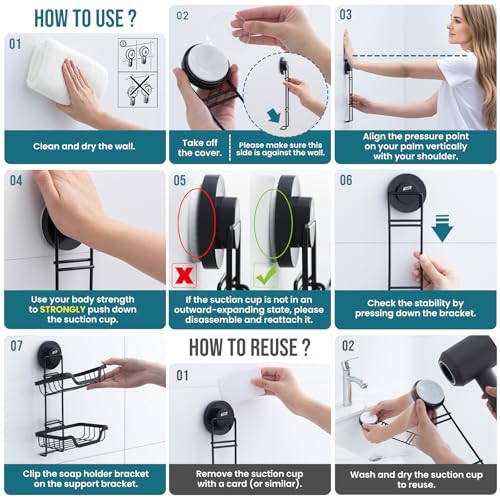 Image of TAILI Soap Holder, Soap Dish Suction Cup with Hooks, Stainless Steel (Light Black)