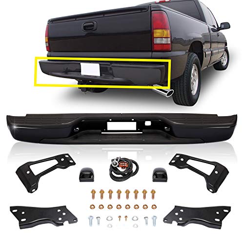 CarPartsDepot, Rear Step Bumper + Brackets + License Lamp Replacement Steel Bar w/Pad Black, 364-15110-20-BK GM1103124