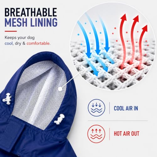 Image of Mutt of Course Waterproof Dog Raincoat with Hood & Mesh Lining | Collar & Harness Leash Opening Blue (M)