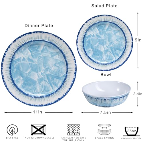50% Off ZAROCRUS Melamine Dinnerware Set, 12-Piece Light Blue