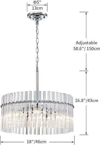 Miniatura 3 de Shrine Candelabros de tambor de iluminación, diseño moderno, lámpara colgante cromada para espacio vital, 18 pulgadas de profundidad x 17 pulgadas,