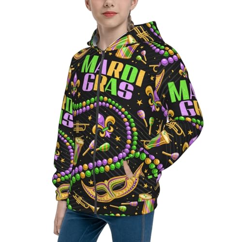 Mardi Gras3 Kids Pullover Hoodies Boys Zip Up Sweatshirts Girls Athletic Clothes with Pocket