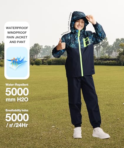 SWISSWELL Kid's Rain Jacket Youth Boys and Girls Lightweight Waterproof with Detachable Hooded Raincoat for Hiking Fishing School2