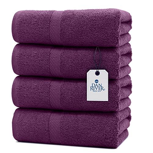 DAN RIVER 100% Cotton Bath Towel Set Pack of 4| Soft Large Bath Towel| Highly Absorbent| Daily Usage Bath Towel| Ideal for Pool Home Gym Spa Hotel| Purple Towel Set| Bath Towel Set 27x54 in| 600 GSM