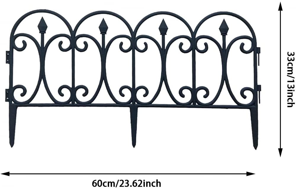 Ogrodzenie ogrodowe, dekoracyjne panele ogrodzeniowe, czarne metalowe ogrodzenie z drutu zewnętrznego, obramowanie, ogrodzenie, patio, kwiaty, panele krajobrazowe