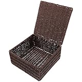 WINOMO Geflochtener Aufbewahrungskorb mit Deckel Eckig Aufbewahrungskiste Gewebter Regalkorb Dunkelbraun Desktop Organizer Multifunktional Aufbewahrung Zimmer Küche Bad Tisch Haushalt