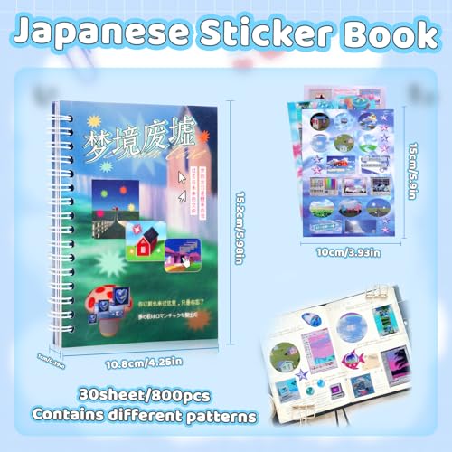 Image of 800Pcs Cute Scrapbook Stickers Travel Y2k Japanese Sticker Book for Adult Kawaii Korean Stickers for Journaling Laser Aesthetic Sticker Glitter Toploader Decor for DIY Card Art Crafts 30 Page Dream
