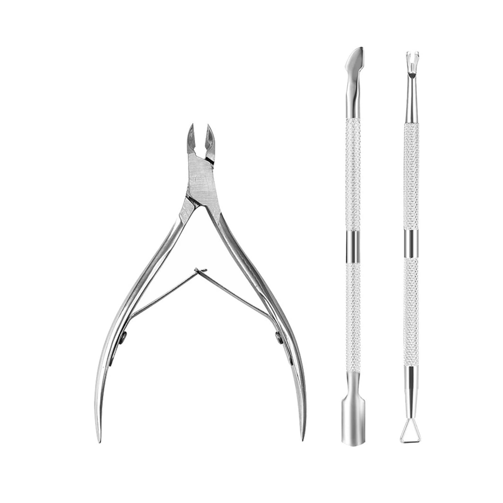 Juego de 3 Tijeras Profesionales de Acero Inoxidable for Cortar uñas, alicates multifunción for Quitar cutículas y manicura.(3 Pcs Silver)