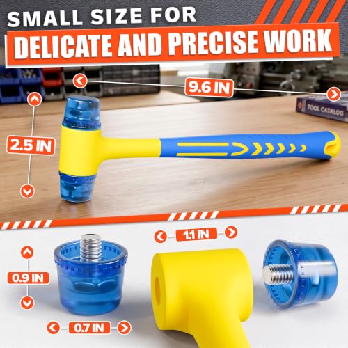 Image of Small Plastic Mallet Hammer - Double Sided 25mm Dual Plastic Heads, Lightweight 4.9 oz for Less Hand Strain - Jewelry Hammer for Crafts, Leather, Furniture Assembly, Non-Slip Rubber Grip 9.5 inch