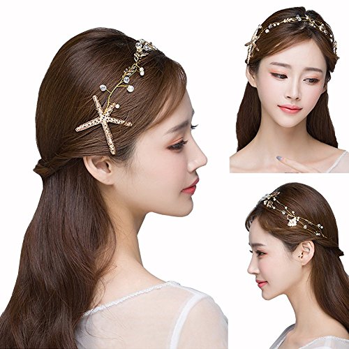 1Pcs Starfish Headband Manual Mermaid Mermaid Clothing Accessories Pearl Bride Wedding Accessories Color Gold
