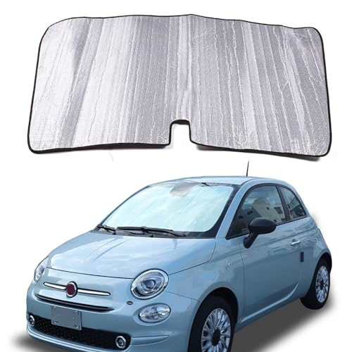 The Original Windshield Sun Shade Compatible with Fiat 500 2010-2024 Abarth 595 2014-2024 Car Windshield Reflective Sunshade Protector Sun Shade Accessories (Silver)