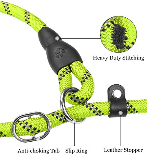 TagME Retrieverleine mit Zugstopp,Reflektierende Seilleine 185 cm Moxonleine,Weicher gepolsterter Griff,8mm für Kleine Hunde,Grün