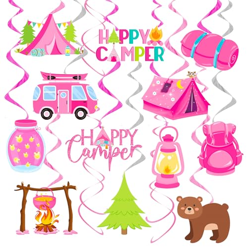 Happy Camper Party Hanging Swirls Camping Birthday Party Decorati...