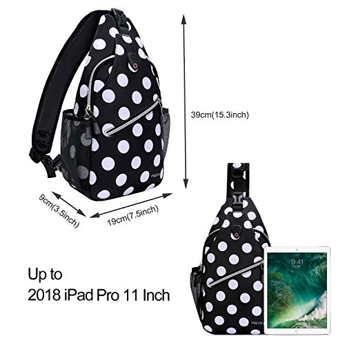 MOSISO Sling Backpack,Travel Hiking Daypack White Dot Rope Crossbody Chest Bag, Black - Image 4