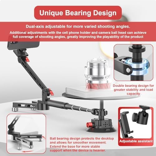 Photography Turntable, 360° Spinning Camera Mount with Metal Ball Head and Cell Phone Holder, Manual Rotating Platform Photo Shooting Tables for Photography