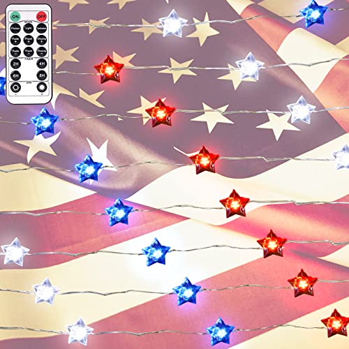 Impress Life Independence Day String Lights, Usa American Stars Flag Lighting 4Th Jul. Red White Blue 10Ft 40 Leds With Remote, Powered By Battery & Usb, Patriotic Decor Memorial Day Presidents Day #TOP2