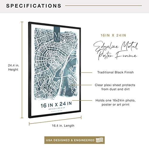 Image of MCS Edgeline Metal Poster Frame, Back-Loading Picture Frame For Wall Art, 16 x 24 Inch, Black