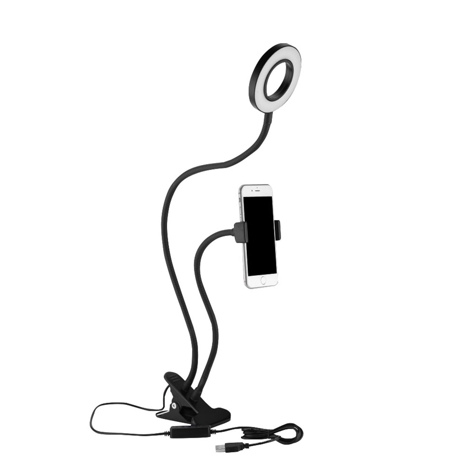 Estink Lampa Pierścieniowa do Selfie z USB, 3 Tryby Świecenia, Regulowana Jasność, Elastyczne Ramię, Obrót 360 Stopni, ze Statywem i Uchwytem na Telefon