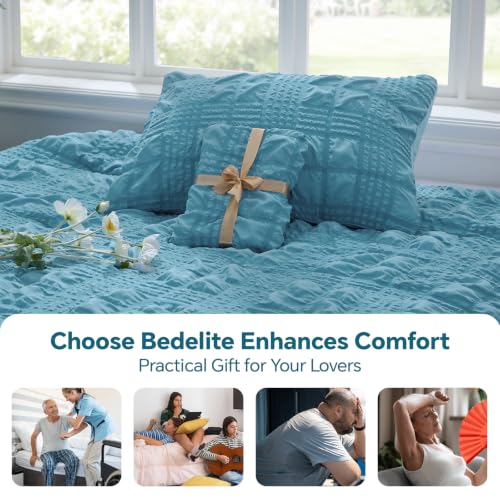 BEDELITE Queen Comforter Set, Seersucker Bedding Set 3 Pieces, Blue Fog - image 7