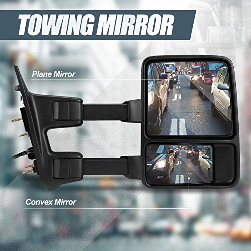 Image of Auto Dynasty Driver Left Rear View Side Towing Mirror - Manual Telescoping | Power Adjust | Heated Glass | Amber LED Turn Signal - Compatible with Ford F250 F350 F450 F550 Super Duty 08-16