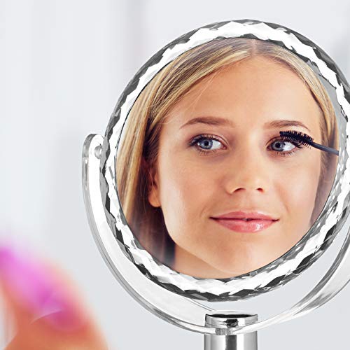 Relaxdays Magnifying Vanity Mirror, Round Standing Makeup Mirror, Cosmetics, Two-Sided, HWD: 23 x 19 x 10 cm, Transparent