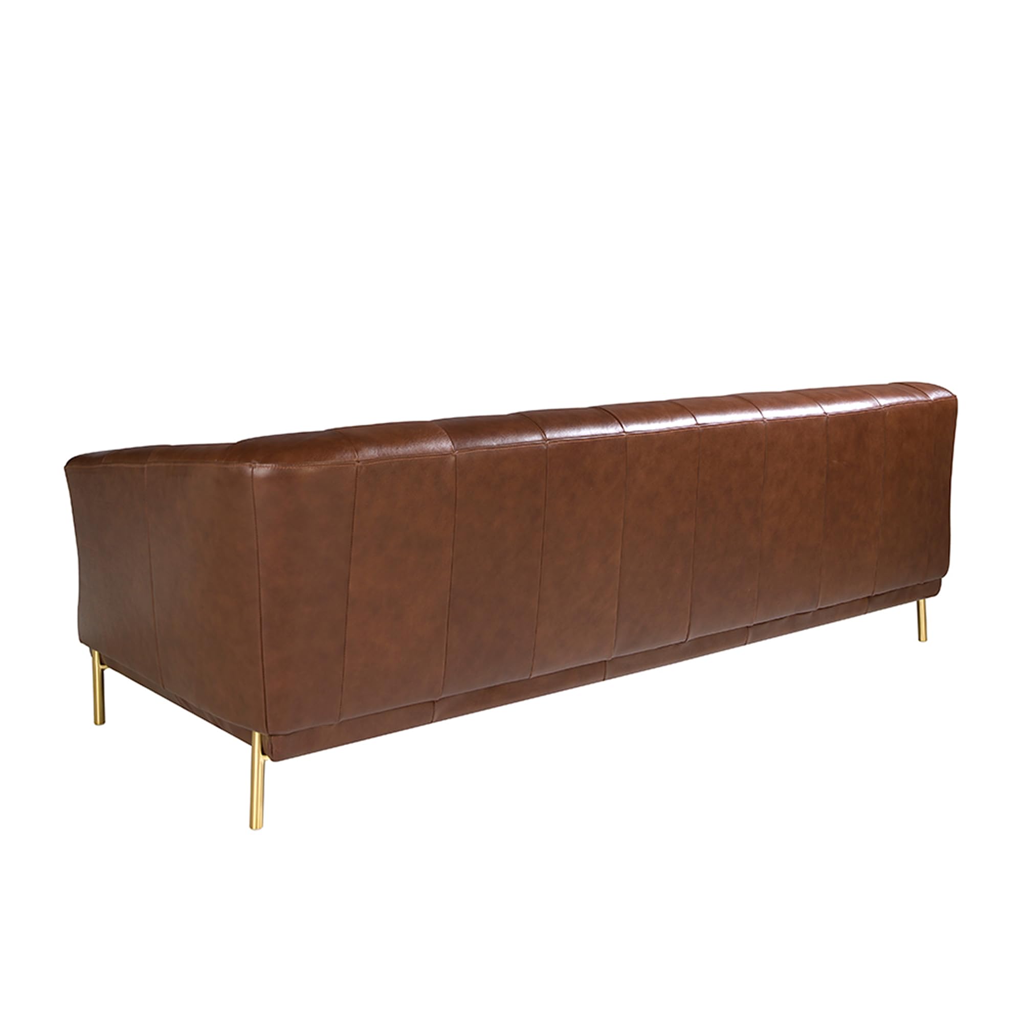 Angel Cerdá - Divano Design 3 Posti Pelle Cognac Capitonné Dorato | Pelle Autentica, Effetto Capitonné, Struttura Legno, Piedi Acciaio Inox Dorato, 188 x 94 x 75 cm