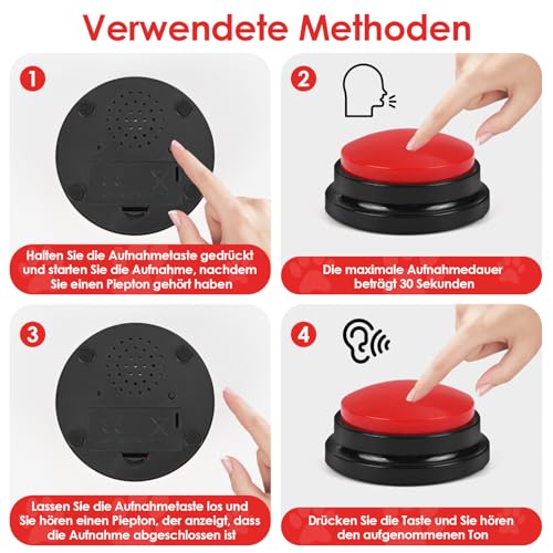 SternSinn 6er-Set Buzzer mit Aufnahmefunktion – Interaktives Sprach-Trainingsspielzeug für Hunde, 30 Sekunden Aufnahme, Hund Intelligenzspielzeug, Hundetraining Zubehör, Antwort Buzzer