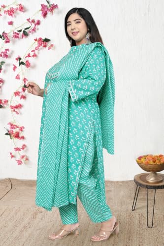 Image of MIRCHI FASHION Plus Size Pure Cotton Kurta Set for Women | 3 Piece Printed Straight Fit 4XL 5XL Kurta Pant Set with Dupatta | Ethnic Work Wear Set | 3XL 4XL 5XL Salwar Suit