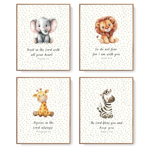Image of LARTSFRO Kids Animal Bible Wall Decor, Elephants Lions Giraffes Zebras Boho Decor for Nursery, Baby Kids Bedroom, Classroom Decor, Gifts - 10x8 Inch Set of 4 Unframed