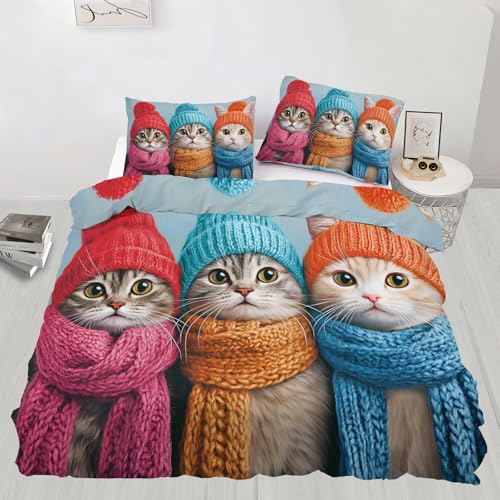 Parure de lit en microfibre 1 place housse de couette chat 135x200 - 2