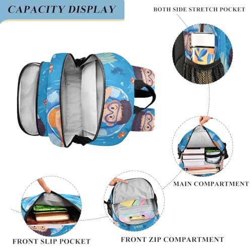 backpack for girls kids school 8-12： lightweight books bag for middle school in assorted colors - boys swimming cartoon blue4