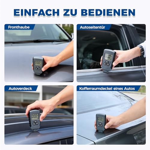 CYTGOUPER Lackmessgerät Auto, Lackdickenmessgerät für Auto, Lackschichtdickenmessgerät KFZ mit LCD-Display und Datenspeicher für 0-1,25mm nichtmetallische Beschichtungen auf Metall