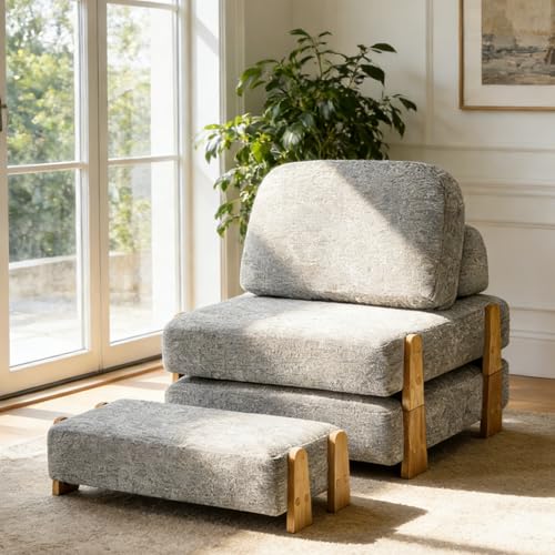 Hellove Canapé-lit Pliable, Fauteuil Convertible 1 Place avec Dossier inclinable et Repose-Pied Rabattable, 72 x 181 cm Chauffeuse Portable et Confortable...