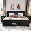 JXQTLINGMU Farmhouse Wood Bed Frame King Size with Sliding Barn Door Storage Cabinets and Headboard Solid Wood Slats Support Noiseless No Box Spring Needed Black
