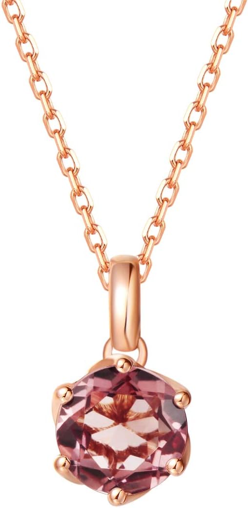 AGVANA14K Solid Rose Gold 0.608Ct Genuine Natural Pink Tourmaline Solitaire Pendant Necklace October Birthstone Gemstone Fine Jewelry for Mom Women, 16"+2" Extender Rose Gold Chain