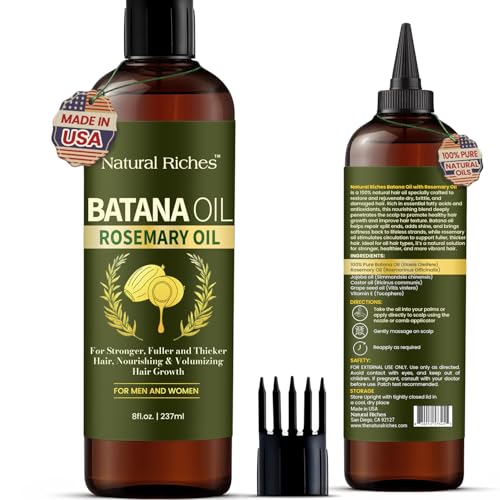 Natural Riches Rosemary & Batana Hair Oil (8 fl oz) | Revitalizing and Strengthening Hair Treatment for Fuller, Healthier-Looking Hair | Paraben Free | Suitable for All Hair Types