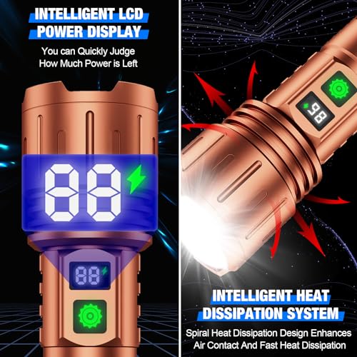 Image of Banral Flashlights High Lumens Rechargeable, Super Bright LED Powerful Flashlight, Type-C, 5 Modes, Zoomable, IPX5 Waterproof High Powered Tactical Flash Light for Emergency Camping,Brown