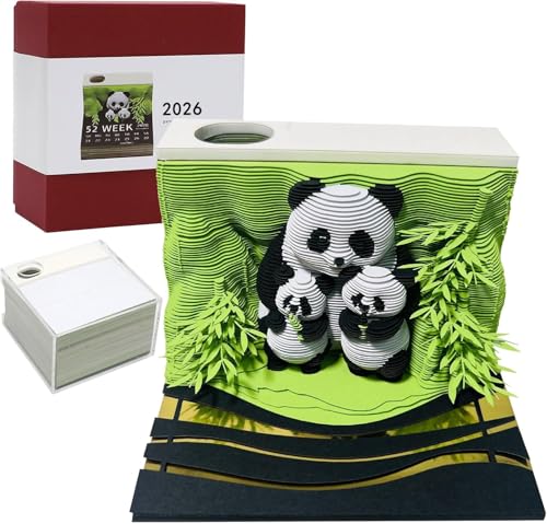 DASIAUTOEM 3D Tischkalender Abreißen 2026-3D Notizblock Kalender Panda, 3D Panda Papierskulpturen, Kreative Modell Panda Haftnotizen, Magisches Desktop Kalender für Weihnachten Neujahr Geschenk