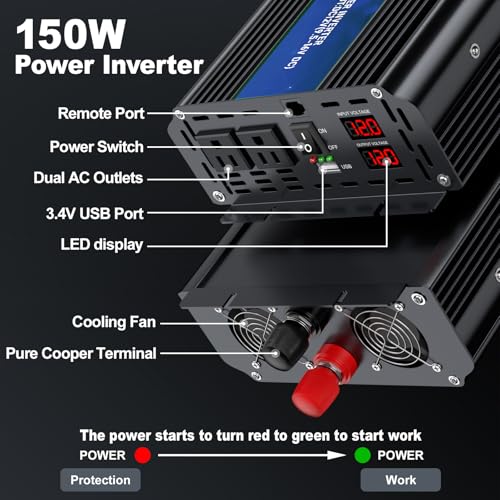 3000W Power Inverter 12V DC to 110V/120V AC Converter, 6000W Peak, LCD Display & Remote Control, Dual AC Outlets & USB Port for RV Truck Solar System, Emergency Backup, Outdoor Camping - Thumbnail 2