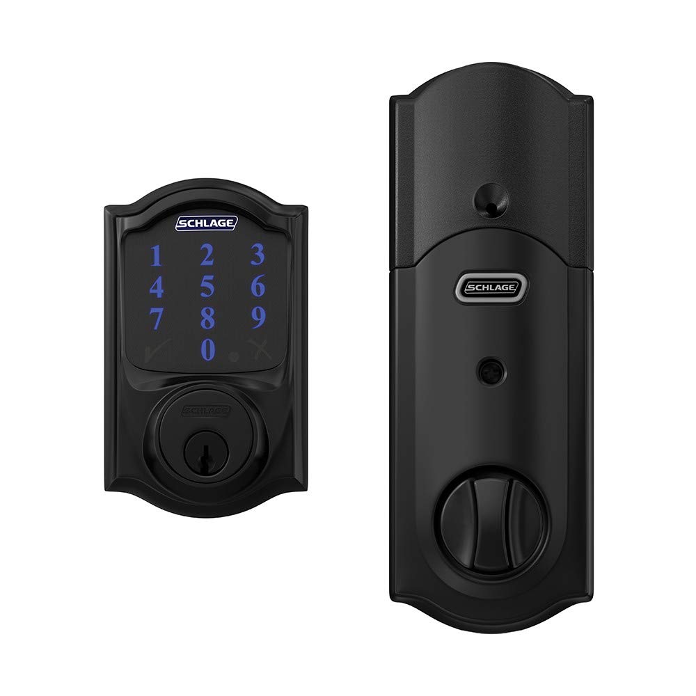 Schlage Connect Camelot Touchscreen Deadbolt with Built-In Alarm, Matte Black, BE469 CAM 622, Works with Alexa via SmartThings, Wink or Iris Matte Black Camelot