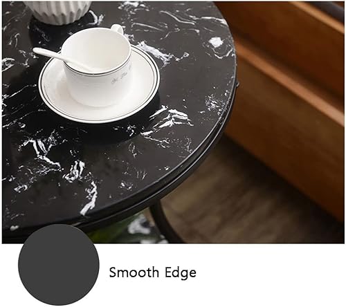 Miniatura 4 de Mesa de Centro - Mesa auxiliar redonda con estante moderna de 2 niveles con parte superior de mármol, mármol sintético y patas de metal resistentes,