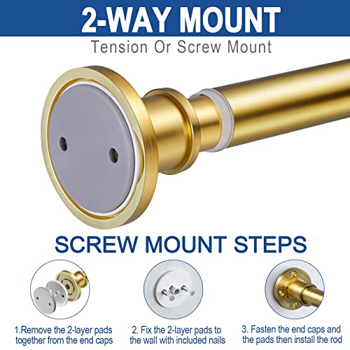 Briofox Industrial Short Shower Curtain Rod - 27 To 43 Inch - 2-In-1 Design Tension Curtain Rod - Never Rust Non-Slip, Metal Steel, Gold Window Curtain Rod #TOP2