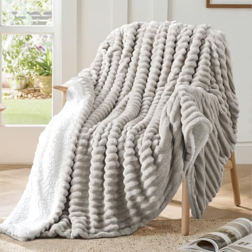 Aisbo Sherpa Fluffy Blanket Throws Beige - Image 2