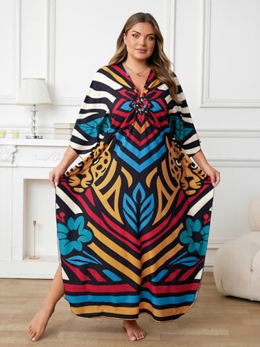 Image of Kaftan Dress for Women - Plus Size Caftan Maxi Beach Dress Moo Moos Loungewear, Swimsuit Cover Up for Beach, Pool or Vacation