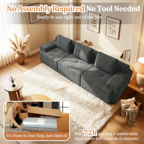 Image of 122 inch U Shaped Boneless Couch, Comfort Cloud Sectional Couches for Living Room, Modular Sofa High Back & Extra Deep Seat, No Assembly, Soft Chenille Fabric (Dark Grey, 122 inch-(3+0))
